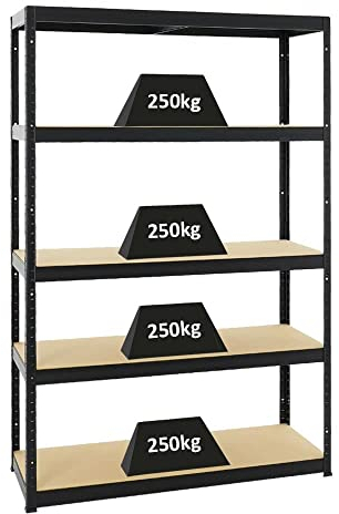 PROREGAL Schwerlastregal Big Elephant Schwarz 180x120x45cm Fachlast 250kg Kellerregal, Steckregal, Garagenregal, Lagerregal