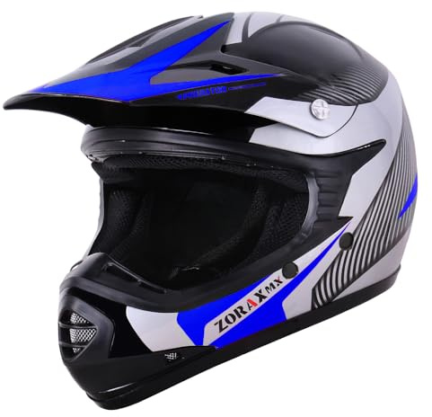 Zorax Blue/Silver L (53-54cm) Kids Children Motocross Motorbike Helmet Dirt Bike ATV Motorcycle Helmet ECE 22-06