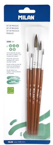 Blíster 5 Pinceles Redondos (Pelo de Cabra y sintético) Serie 101 nº 0,4, 6, 8 y 12