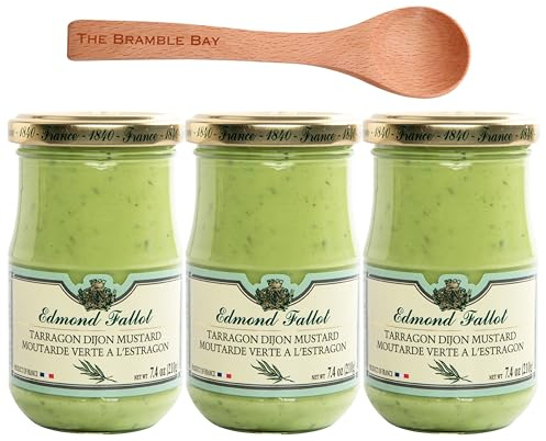 Dijon Mustard Bundle includes Edmond Fallot Dijon Mustard with Tarragon Pack of 3 x 105g, Wooden Spoon