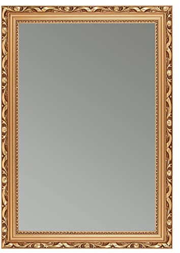 CLAMARO 'Karl' Antik väggspegel, 50 x 75 cm med ram | brons | shabby chic vintage barockspegel med träram | barockspegel inkl. metallhängare och monteringsmaterial