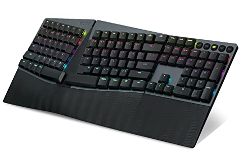 Perixx PERIBOARD-835BR Wireless Ergonomic Mechanical Keyboard - RGB Backlit - Low-Profile Brown Tactile Switches - Multi-Device Connection - Compatible with Windows and Mac OS X - US English