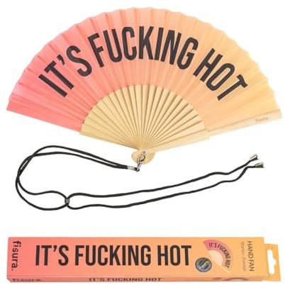 Fisura – Ventaglio originale messaggio “it's f*cking hot”. Ventaglio in legno sfumato in toni rossi. Ventaglio con cordino porta ventaglio. 42,5 x 23