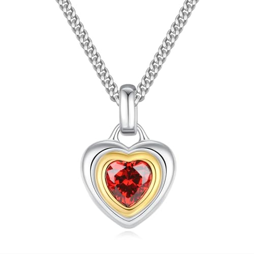 GAVU Collana Punto Luce da Donna Collana Cuore di Cubic Zirconia Granato Pietra Natale di Gennaio