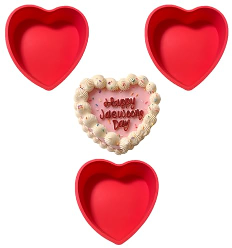 Asheyya 3PCS Heart Shaped Cake Tin, Non-Stick Silicone Love Cake Moulds, Cake Baking Pan for Kitchen (8 Inch)