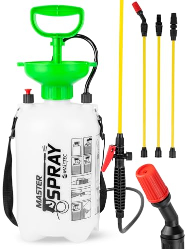 MalTec Drucksprüher mit Verstellbarer Düse 5L Gartenspritze und Sprühgerät Pflanzenspritze 3,2 bar Tragegurt für den Pflanzenschutz Grun