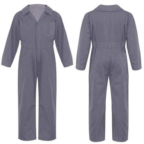 renvena Kids Coveralls Boys Girls Mechanic Jumpsuit Casual Overalls Boiler Suit Workwear All-in-One Grey 15-16 Years