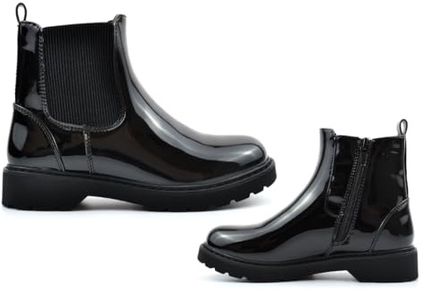 Girls School Boots Size 2 Girls Ankle Boots Size 3 Womens Boot School Shoes Patent Shoes Ankle High Side Zip Fastening Sizes 9-3 Patent Black 3 UK