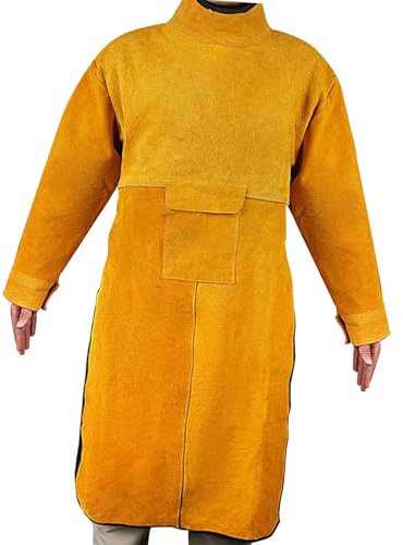 Sharplace Schweißerjacke, Schweißerschürze mit Ärmel, Arbeitsschürze, Schwer Entflammbarer Schweißermantel, Schutzkleidung für, Länge 120cm