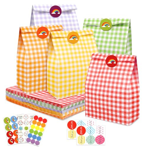 PHOGARY 40 Pezzi Sacchetti di Carta, Sacchetti Regalo di Compleanno Bambini, Buste Regalo con Adesivi, Sacchetto Confetti per Confezionare Regali, Feste di Compleanno