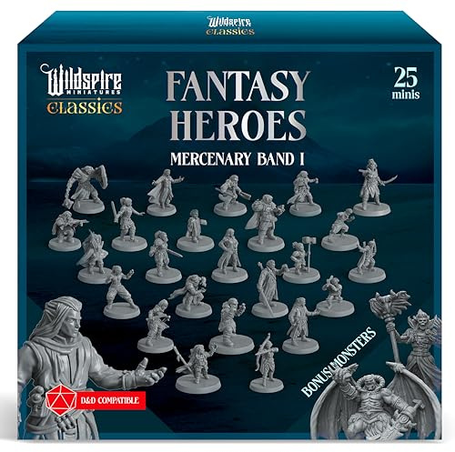 Classic Heroes - Mercenary Band I- 25 Paintable Characters for DND Miniatures Bulk I 28mm Dungeons Dragons D&D Miniatures I DND Minis D&D Figures Dungeons Dragons Figures Pathfinder Compatible