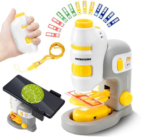 Funsland Handy Kindermikroskop für Kinder, 60-180x Tragbares Taschenmikrosk, Mini Mikroskop mit Handyhalter,Versuchsspielzeug für Jungen und Mädchen im Freien, Pädagogisches Geschenk für Kinder ab 6