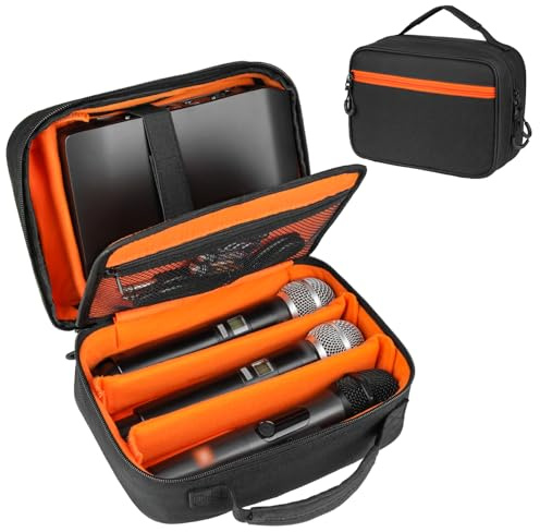 3 Slots Microphone Case for Wireless Mic System Storage, Carrying Bag with Padded Interior for Mics Up to 9.4 (Must Lay Flat), Max Height 6.7, Compact Storage Organizer for Receiver & Accessories