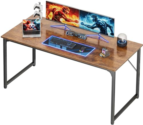 PRAISUN 55 X 24 Inch Computer Desk with Deeper Desktop, Gaming Office Writing Work Desk for Home Office, Study, Bedroom, Work from Home, Metal Frame, Rustic Brown