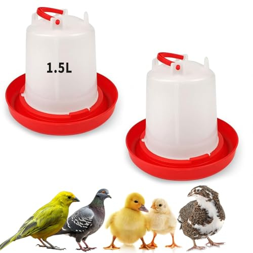 2-pack 1,5 l kycklingvattnare med handtag – set med fjäderfädrickare för kycklingar, ankor, kalkoner och små gårdsfåglar | plastvattendispenser för coop
