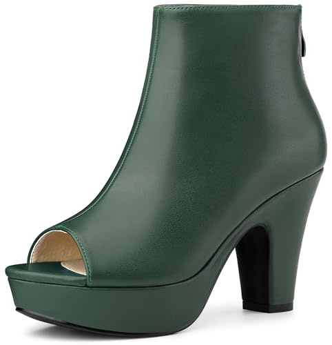 Allegra K Peep Toe Ankle Boots for Women Back Zip Chunky Heel Platform Boot | 3 8/9 inches Heel Booties with Back Zipper, Womens Open-Toe Bootie, Comfort Fall Winter, Dress Casual Boots
