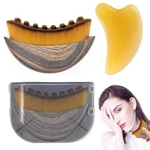 Lymphatic Contour Face Brush with GuaSha Massage Tool, Lymphatic Drainage Massager for Face, Dry Brushing Face Brush Tool, Chin & Jawline Sculpting, Ergonomic Design to Fit Skin Precisely