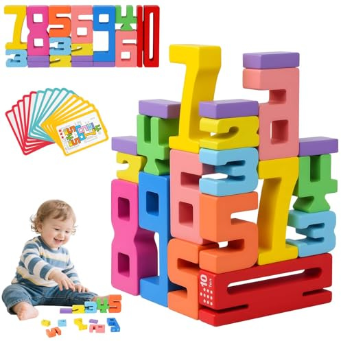 Ainiv Blocchi Numero in Legno per Bambini, Blocchi Numerici Gioco Impilabile, Blocchi di Costruzione in Legno con Numeri da 1 a 10, Giocattoli da Impilare e Bilanciare per Bambini Ragazzi e Ragazze