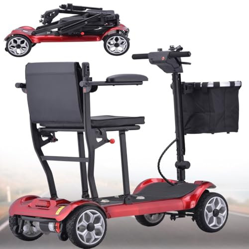 Folding 4-Wheel Lightweight Mobility Scooter for Adults | Removable 10AH Battery | Portable Electric Wheelchair for Elderly & Disabled | Compact Design, UK Plug