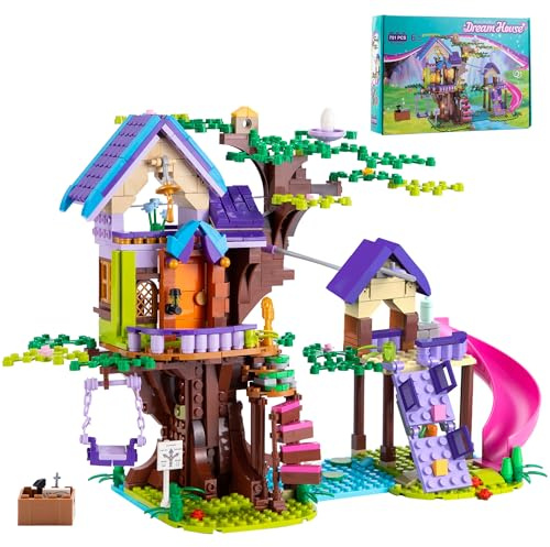 MOGZZi Set de Construction Cabane dans Les Arbres Friends, 791 PCS Appartement avec LED, Maison d’Amitié DIY en Forêt, Jouet STEM avec Fleurs, Balançoire, Toboggan, Idéal pour Enfants 8–15+ Ans