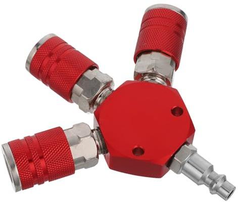 FONDOTIN Raccordo Rapido in Acciaio al Carbonio Manifold Vie Rosso per Compressore Aria Attacco Pneumatico per Tubo con Controllo Flusso Multidirezionale Compatibile con Raccordi