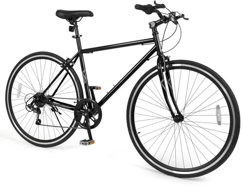 Goplus Mountain Bike, 26 Cycling Bicycle w/ 6-Speed Drivetrain, Front and Rear Dual Brakes, Adjustable Seat, All-Terrain Tires, Outdoor MTB City Bike for Men Women Teens Adults (Black)