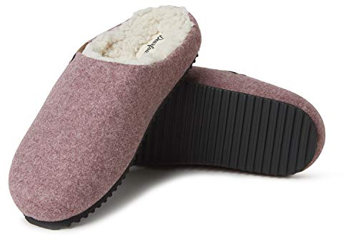 Dearfoams Women's Microwool Molded Footbed Clog Slipper, Aubergine, Medium