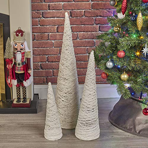 URBNLIVING Set di 3 coni luminosi per albero di Natale a forma di piramidi a forma di cono di Natale con luci LED per decorazione della casa altezza 4080 cm 3 batterie AA (bianche con brillantini)