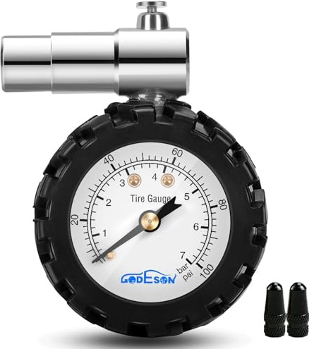 Godeson Indicador de presión de neumáticos para bicicleta, 100PSI/7Bar Indicador de presión de neumáticos para bicicleta para válvula Presta, medidor mecánico, sin baterías..
