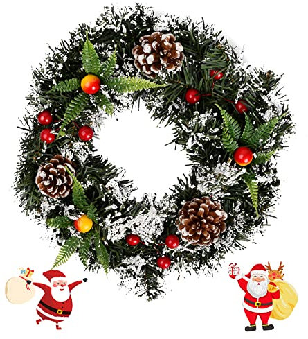 Cozlly Artificial Christmas Wreath for Front Door, 30CM Xmas Decoration Wreath, Natural Pine Cone and Berry Decorated, Snowflake Wreath Christmas Decoration for Door Wall Stairs Holiday Home Decor