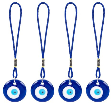 WEBEEDY 4 pièces Bleu Mauvais Œil Verre Suspendu Pendentif Voiture Breloque Ornement Turc Grec Amulette pour Bonne Chance et Protection Amulette de Décoration d'Intérieur Retour à L'éCole