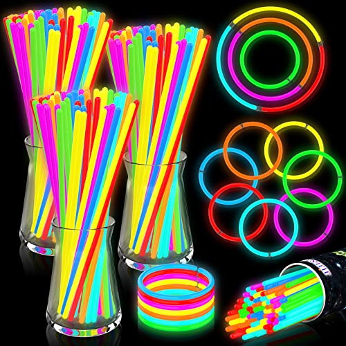 JIJI&CUI 2025 Super Bright 300 Knicklichter Party Set, 7 Farben Kinder Armband Light Up Party Pack Spielzeug, Neon Halloween Dekoration, Urlaub Hochzeit Party Dekoration