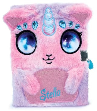 Nebulous Stars 12512 - Plüsch-Tagebuch Stella, 21 x 16 cm, Tagebuch in Rosa/Lila mit Herz-Schloss, in niedlichem Flauschtier Design, mit Einhorn, Edelsteinen und Galaxy Augen