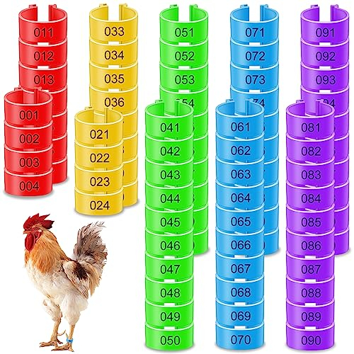 Hähnchen Beinringe 100 Stück Hühner Ringe Geflügel Fußringe Taubenringe 16 mm Bajonett Hühner Fußringe mit 5 Farben, Identifikation Bein Ringe zum Markierung für Küken Vogel Taube Papagei Wachtel