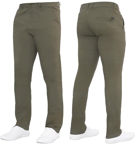 989Zé ENZO Pantalon chino stretch coupe slim pour homme en jean droit par Raw Denim, beige, 42W / 32L