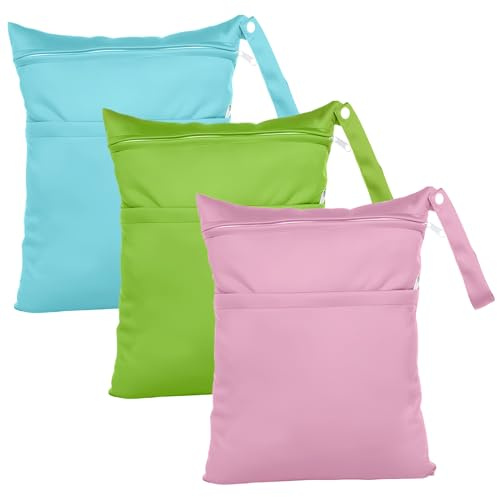 APOMOONS 3 Bolsa de Pañales, Bebe Reutilizable para Cambiar PañAles, Bolsa Impermeable para Secado HúMedo Bolsa Muda Bebe De Tela Lavables con Doble Cremallera para NatacióN Viaje Gimnasio Playa