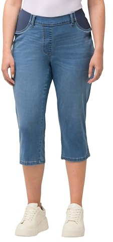 Ulla popkar, kvinnor, stora storlekar, caprijeans med elastisk linning, Sienna, blå, 56 SE