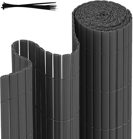 Ansobea PVC Sichtschutzmatte 80×400cm, Sichtschutz Garten mit Dreifachverstärkung, Balkon Sichtschutz für Garten und Terrasse, Windschutz, Sonnenschutz, Mit Kabelbinder (Grau)