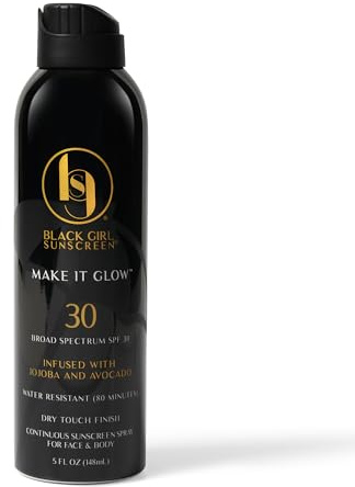 Black Girl Sunscreen Make it Glow Sunscreen Spray for Face & Body- SPF 30, Skin Protection for Travel & Beach, Water Resistant for 80 minutes, Ultra Sheer, No White Cast for Melanin Rich Skin- 5 fl oz