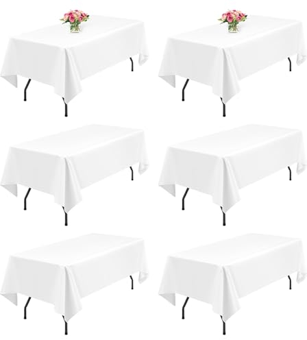 Lumaycens 6 Pack White Polyester Tablecloths,60 x 102 Inch for 6ft Rectangle Table Cloth Washable and Reusable Stain and Wrinkle Resistant for Wedding Party Banquet Camping Restaurant Decoration