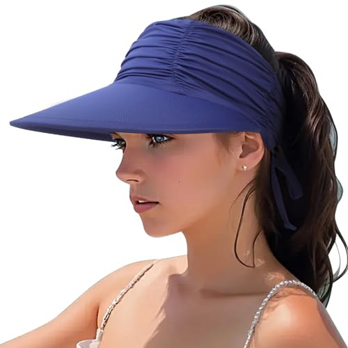 DRESHOW Les Femmes Visière Soleil Chapeau Large Bord Chapeau Réglable Pliable Queue de Cheval Plage Chapeau Été UV Protection Extérieur Bonnet UPF 50+