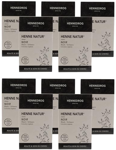 Hennedrog - 10er Set Original Haarfärbemittel Henna Natur schwarz auf pflanzlicher Basis 85 g - Für Glanz und Volumen der Haare - Pflegt ganz natürlich das Haar und sorgt für eine intensive Haarfarbe