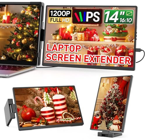 Dopesplay Laptop Monitor Erweiterung, 14 Zoll 1200P FHD Tragbarer Laptop Monitore, Eingebauter Stand Portable Monitor mit USB-C/USB-A/HDMI, Plug & Play, Geeignet für Mac, Wins, Chrome, Android, Dex