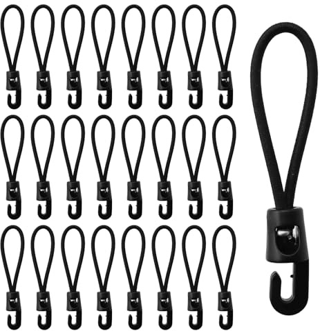 25 Pezzi 10cm Elastici con Gancio Tenditore in Gomma con Ganci Espansore Multiuso con Gancio Multifunzionale Corda Elastica per Campeggio Telone Portabagagli Auto e Bici (Nero)