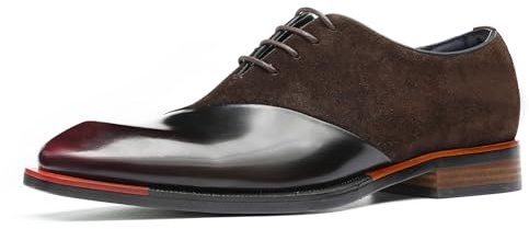 Oxfords Formali in Pelle Scamosciata da Uomo Scarpe da Abito Stringate Basse,caffè,46