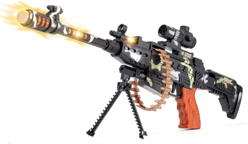 iFunLong Toys Gun for Kids, Machine Gun with Scope Stand Flashing Lights and Carrying Strap, Submachine gun with Revolving Rounds