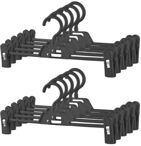 Lot de 10 cintres en Plastique de 34 cm - Pinces antidérapantes et réglables - Crochet Rotatif à 360° - Peu encombrant - Noir