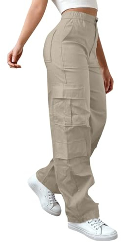 Pantalon Cargo Femme Taille Haute Grande Taille Elastique Pantalons De Randonnée Jogging Sport Extérieur Trekking Travail avec Poches Pantalon Militaire Ample Décontracté Baggy Y2K Streetwear