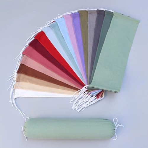 YUURO Solid Color Pillowcase with Drawstring Closure,Cylindrical Bolster Cushion Cover Cotton Linen Round Neck Roll Pillowcase,Cover Only,Easy to Remove (White,4x18inch/10x45cm)