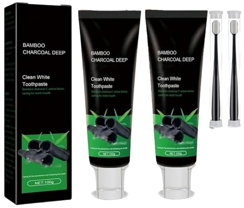 Kicklo Bamboo Charcoal Teeth Whitening Toothpaste, Activated Charcoal Teeth Whitening Toothpastes, Natural Tooth Whitenings Toothpastes, Long-Lasting Fresh Breath, Mint Flavor (2pcs)